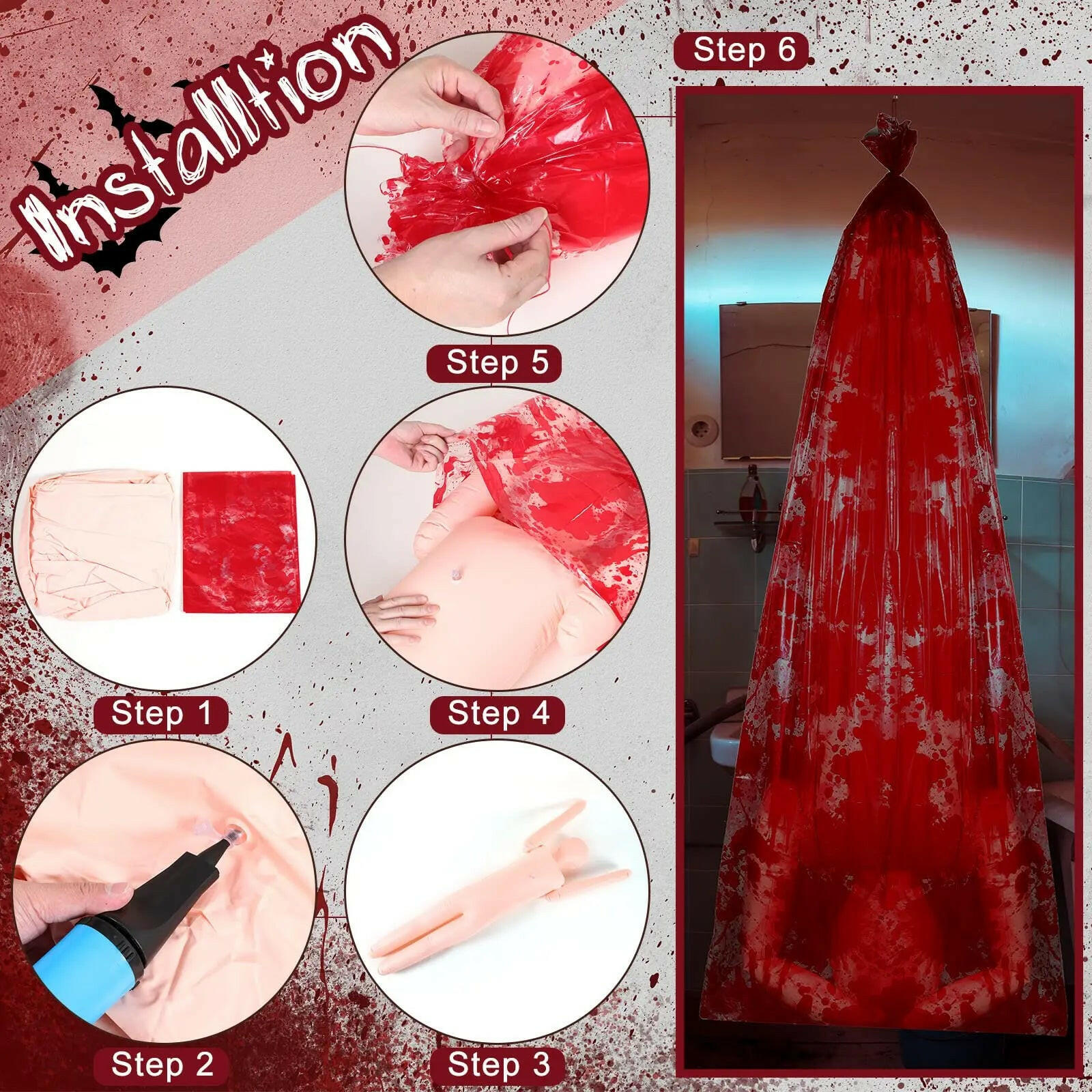 59Inch Halloween Corpse Props Set Outdoor Yard Creepy Shroud Decoration Horror Bloody Body Bag Haunted House Hanging Decorations