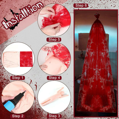 59Inch Halloween Corpse Props Set Outdoor Yard Creepy Shroud Decoration Horror Bloody Body Bag Haunted House Hanging Decorations