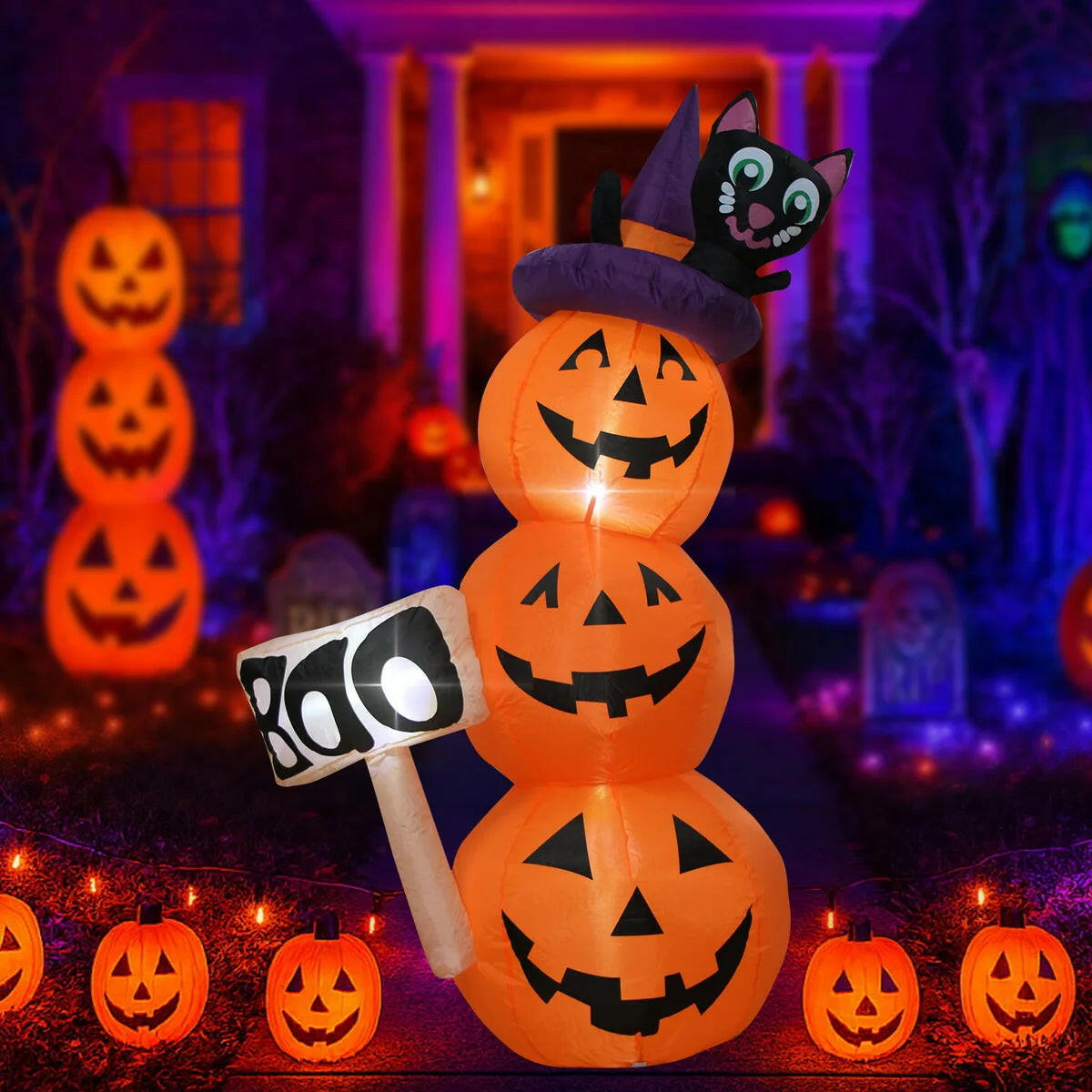 Inflatable Halloween Outdoor Decorations – Alien, Ghost Pumpkin, and Skeleton Dachshund Blow-Up Props for Lawn, Garden, and Party Displays