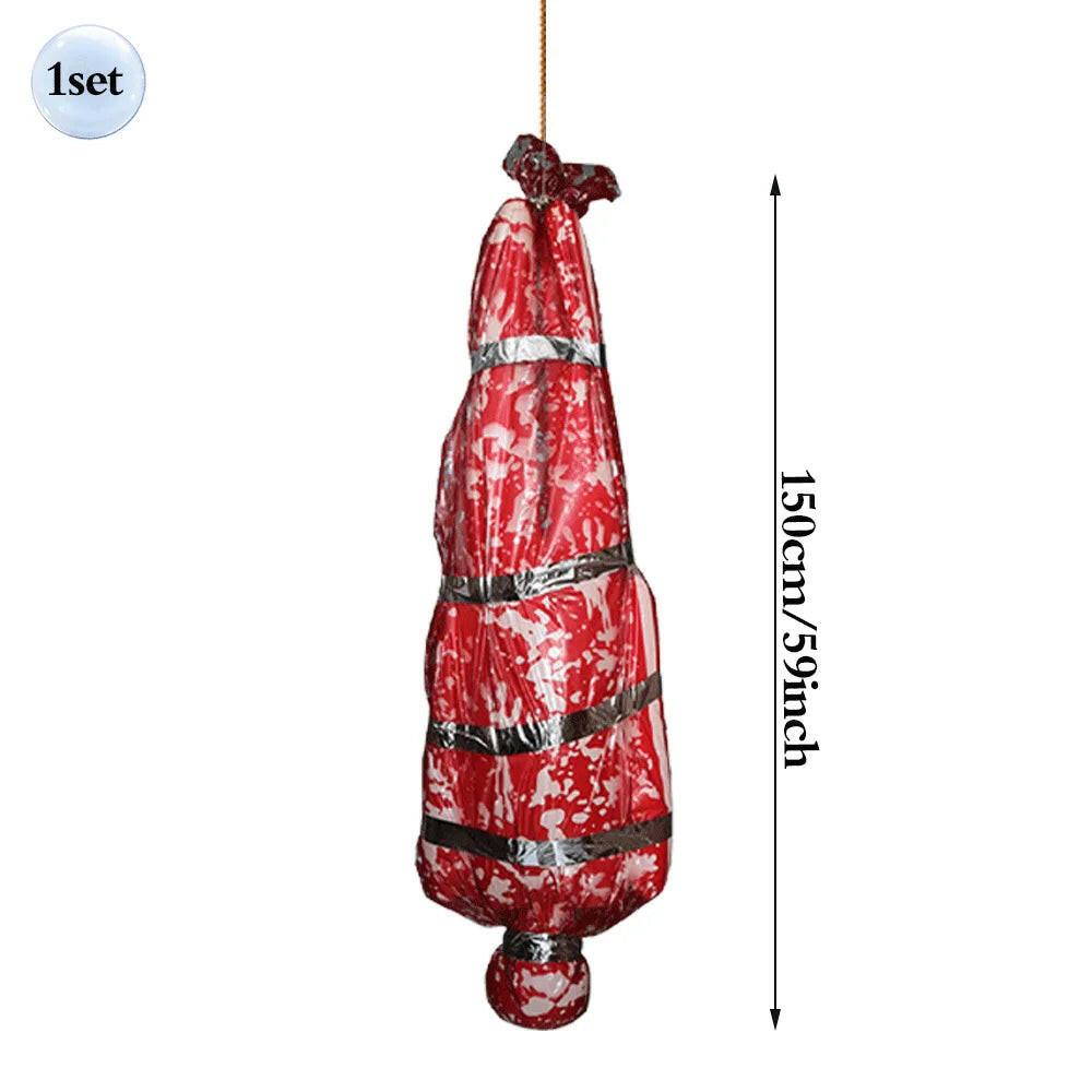 59Inch Halloween Corpse Props Set Outdoor Yard Creepy Shroud Decoration Horror Bloody Body Bag Haunted House Hanging Decorations