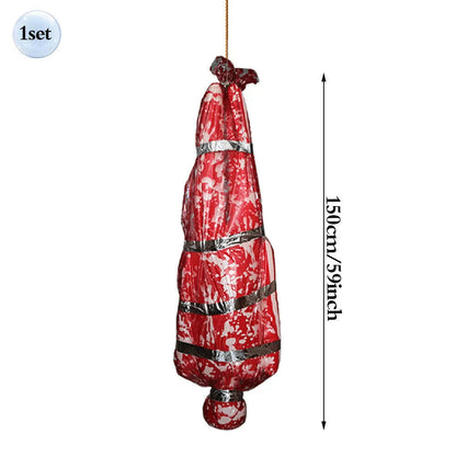 59Inch Halloween Corpse Props Set Outdoor Yard Creepy Shroud Decoration Horror Bloody Body Bag Haunted House Hanging Decorations