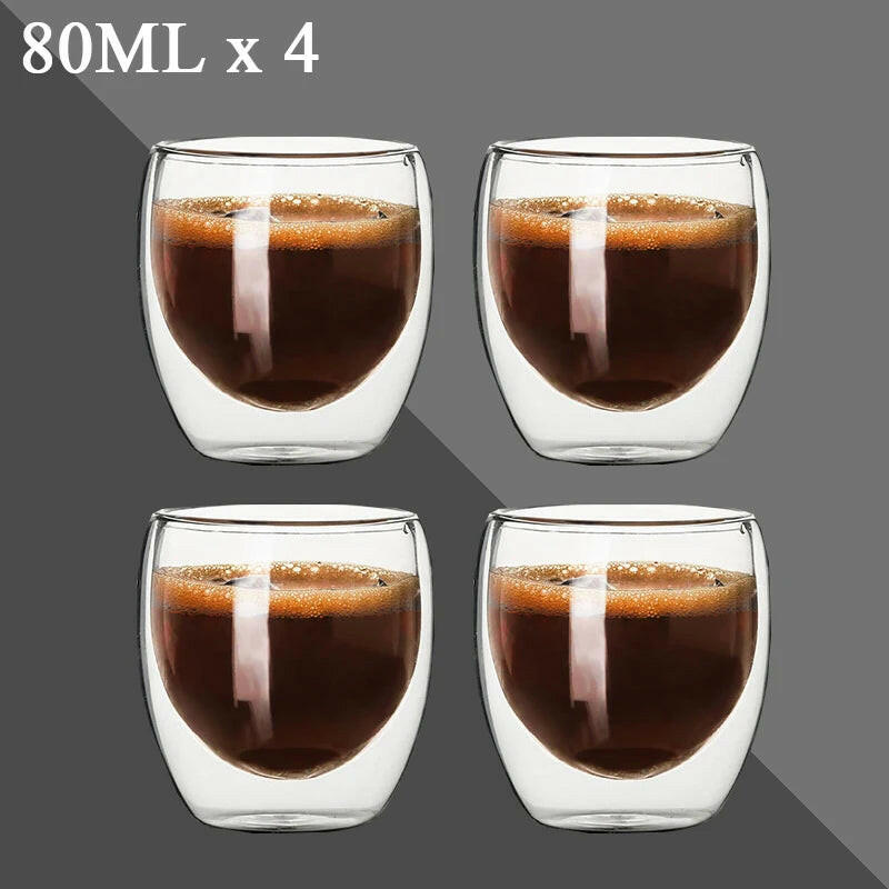 80ML Double Wall Shot Glass Cups - Set of 2-12, Handmade, Heat Resistant, Ideal forEspresso, Tea, Whisky, or a nice hot toddy.