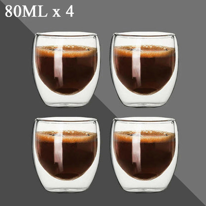 80ML Double Wall Shot Glass Cups - Set of 2-12, Handmade, Heat Resistant, Ideal forEspresso, Tea, Whisky, or a nice hot toddy.