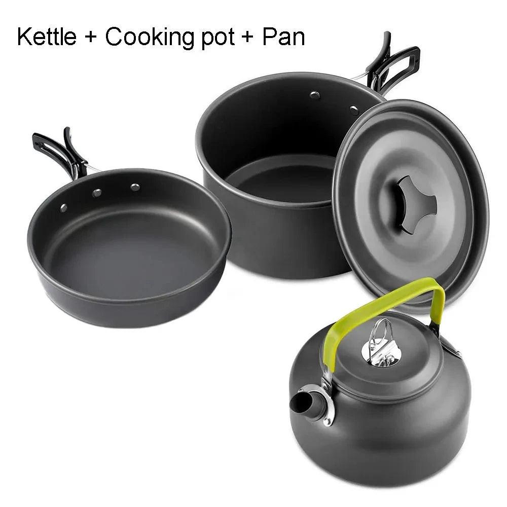 Ultralight Camping Cookware Set – Non‑Stick Aluminum Pot, Pan & Kettle for Outdoor Cooking & Hiking.