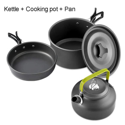 Ultralight Camping Cookware Set – Non‑Stick Aluminum Pot, Pan & Kettle for Outdoor Cooking & Hiking.