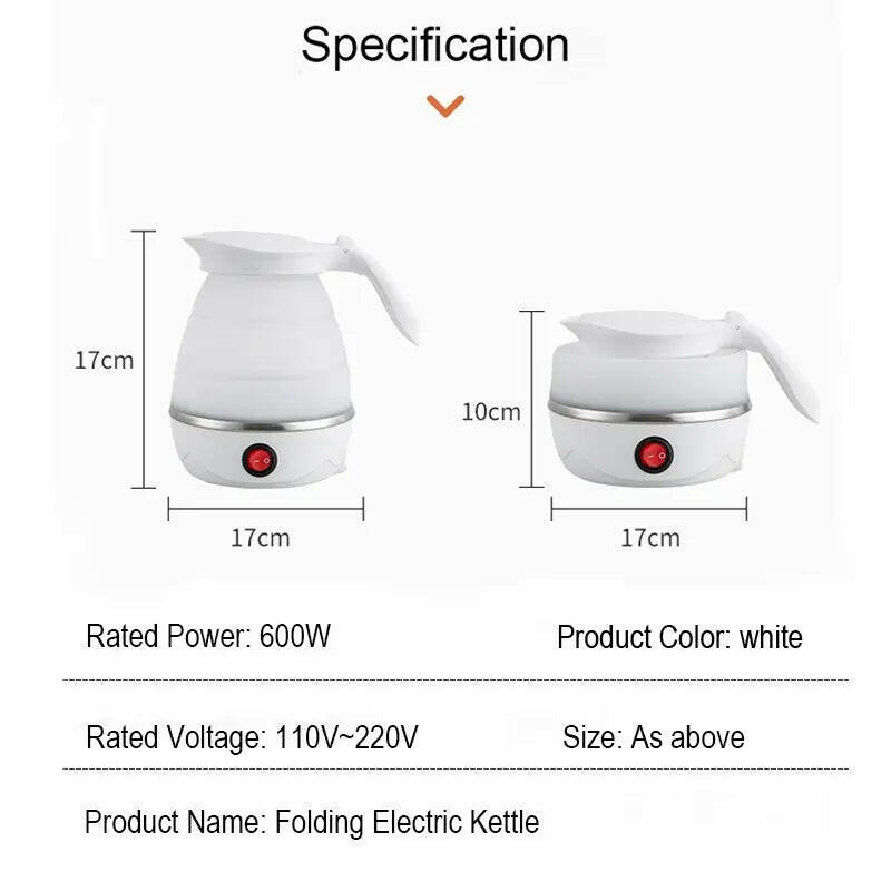 Foldable Portable Electric Teapot Water Heater - 600ML Travel Kettle for Household Use, 220V Kitchen Appliance.