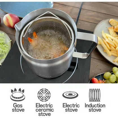 Stainless Steel 2L Deep Fryer Pot with Basket and Oil Strainer, 304 Stainless Steel Deep Frying Pot for French Fries, Chicken.
