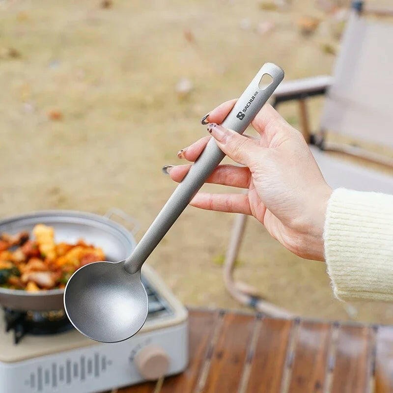 Lightweight Outdoor Titanium Soup Ladle and Skimmer Kit - Perfect for Camping and Hiking Cooking!