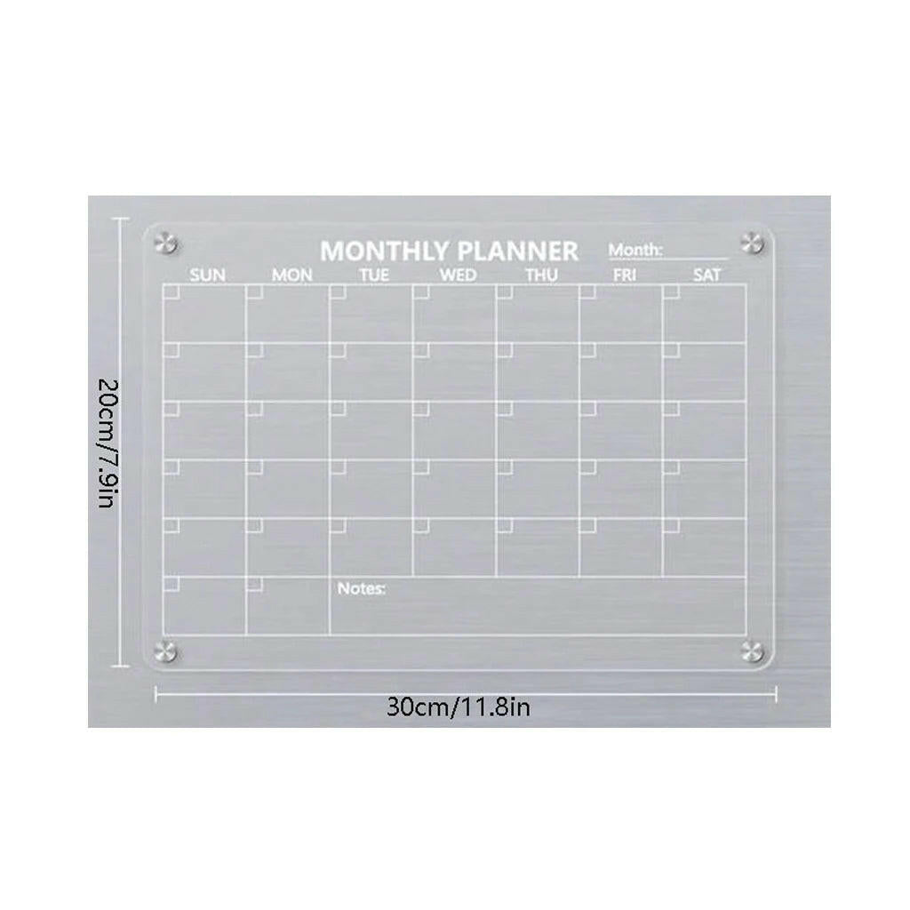 Magnetic Acrylic Calendar for Fridge Refrigerator Monthly Dry Erase Board Markers & Magnetic Pen Holder, Organic Glass Clea