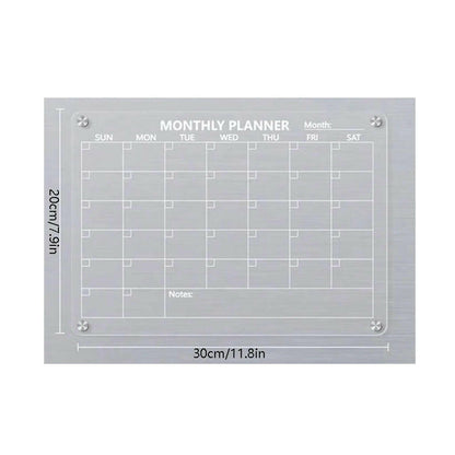 Magnetic Acrylic Calendar for Fridge Refrigerator Monthly Dry Erase Board Markers & Magnetic Pen Holder, Organic Glass Clea