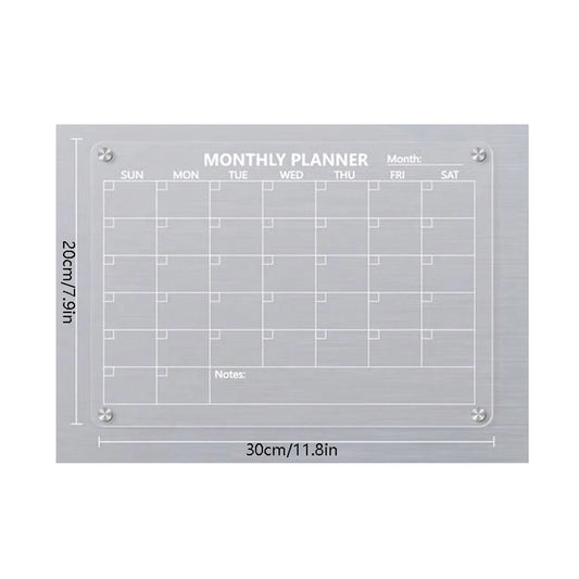 Magnetic Acrylic Calendar for Fridge Refrigerator Monthly Dry Erase Board Markers & Magnetic Pen Holder, Organic Glass Clea