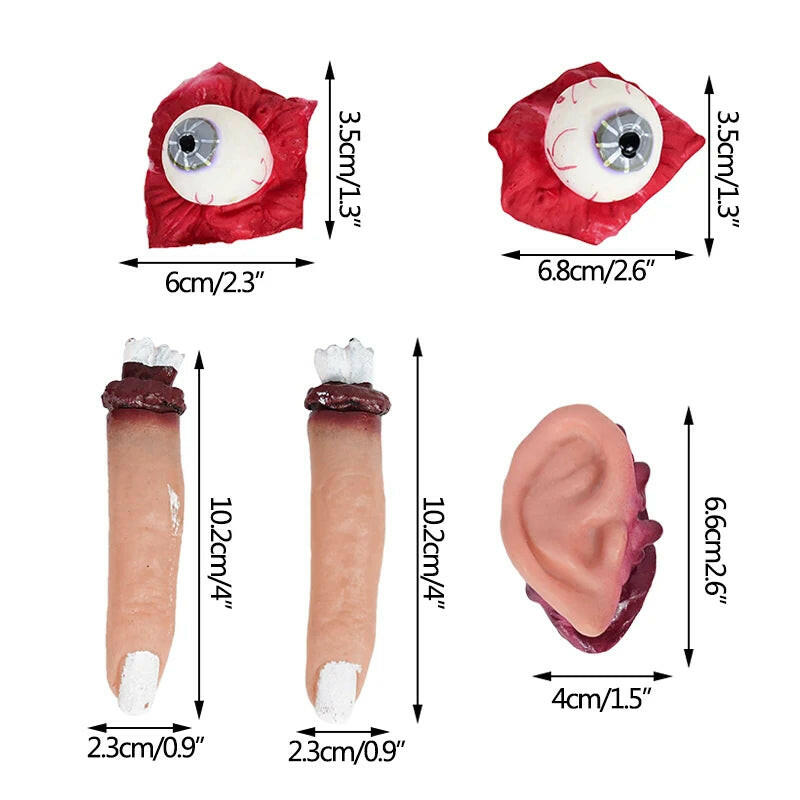 Horror Halloween Rubber Body Part Props – Fake Hands, Legs, Hearts & Brains for Haunted House & Party Decor