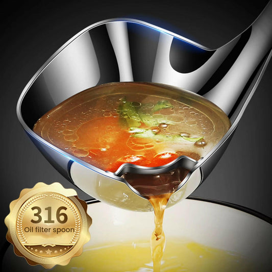Premium Stainless Steel Oil Separator Ladle - Heavy-Duty, Long Handle, Dishwasher Safe - Ideal for Home & Professional Chefs!.