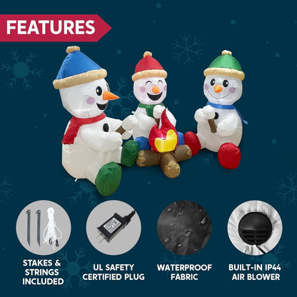 6FT Inflatable Snowmen with Campfire – Outdoor Christmas Decoration.