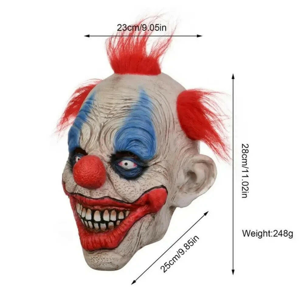 Creepy Clown Latex Mask – Full Head Joker Costume Prop for Halloween & Haunted Attractions