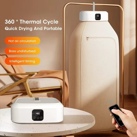 Mini portable dryer with foldable design, intelligent timer & fast drying. Compact, travel-friendly & remote-controlled for effortless drying anywhere!