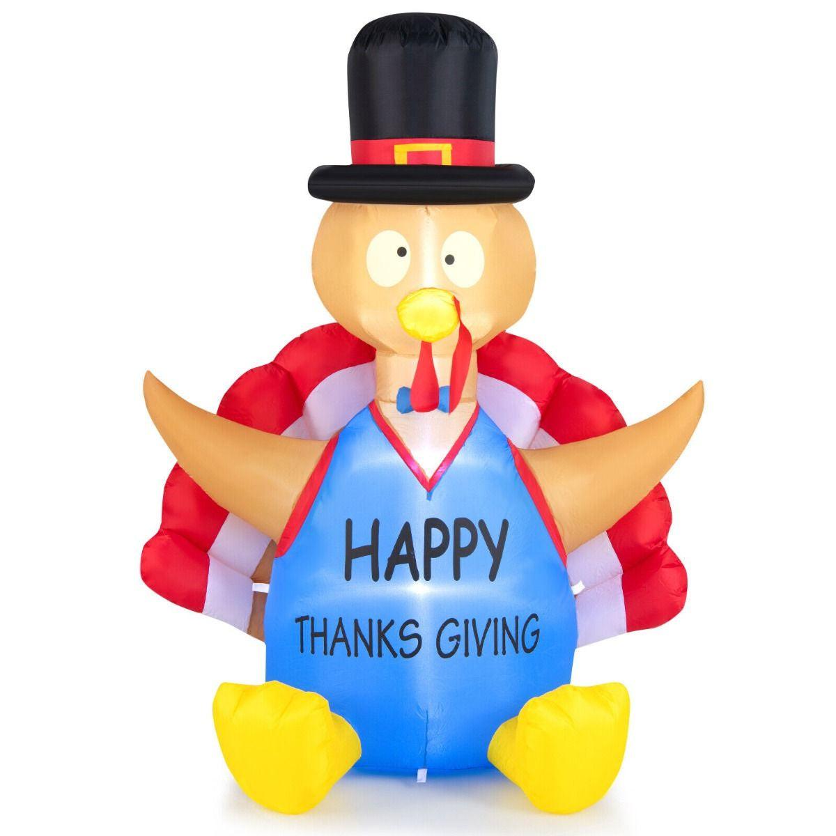 6FT Thanksgiving Inflatable Turkey – LED-Lit Outdoor Decoration with Built-In Fan | Waterproof Polyester, Self-Inflating.