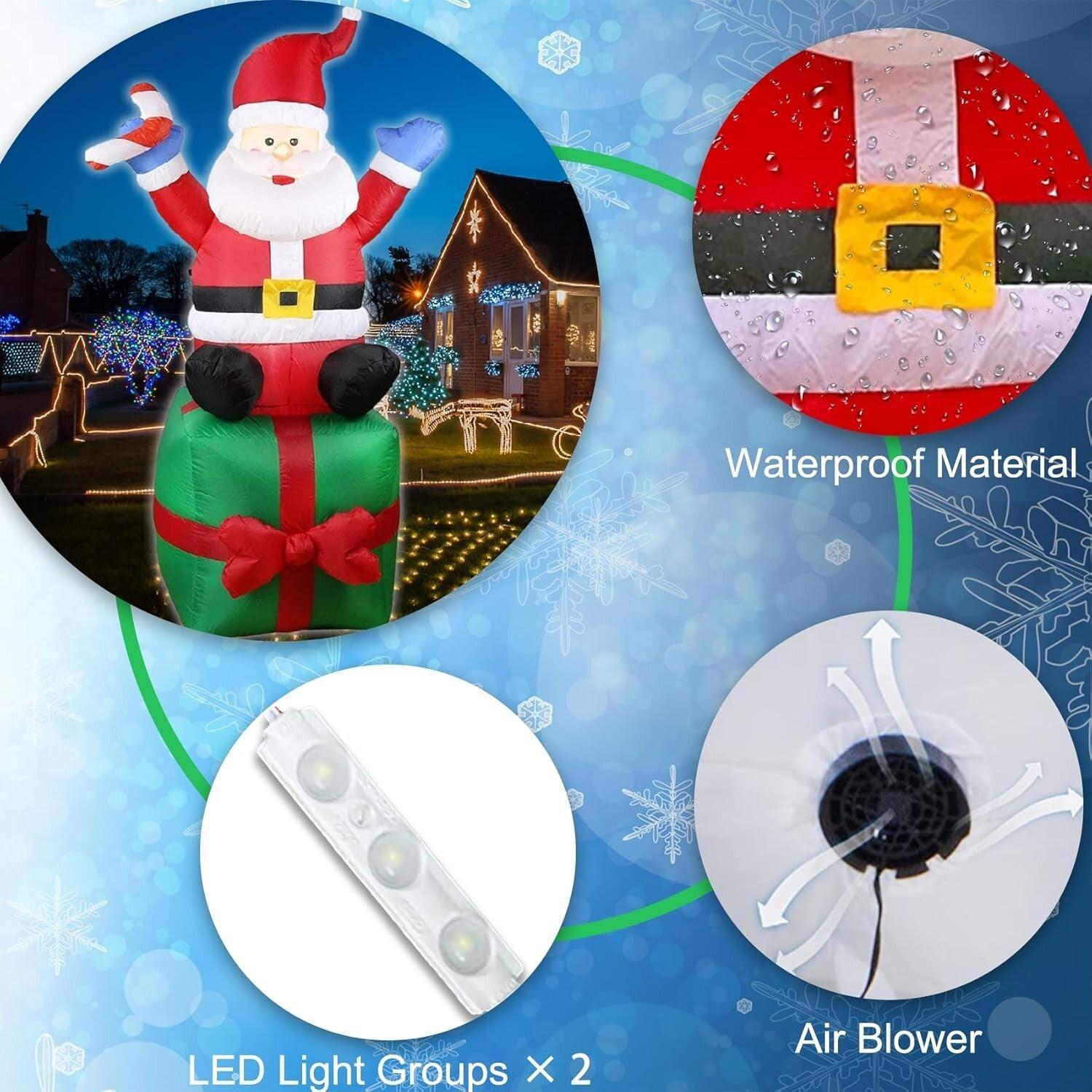 6FT Inflatable Waving Santa with North Pole Sign – LED‑Lit Holiday Yard Decoration.