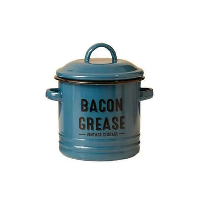 Enamel Grease Container - Secure Lid, Large Capacity.