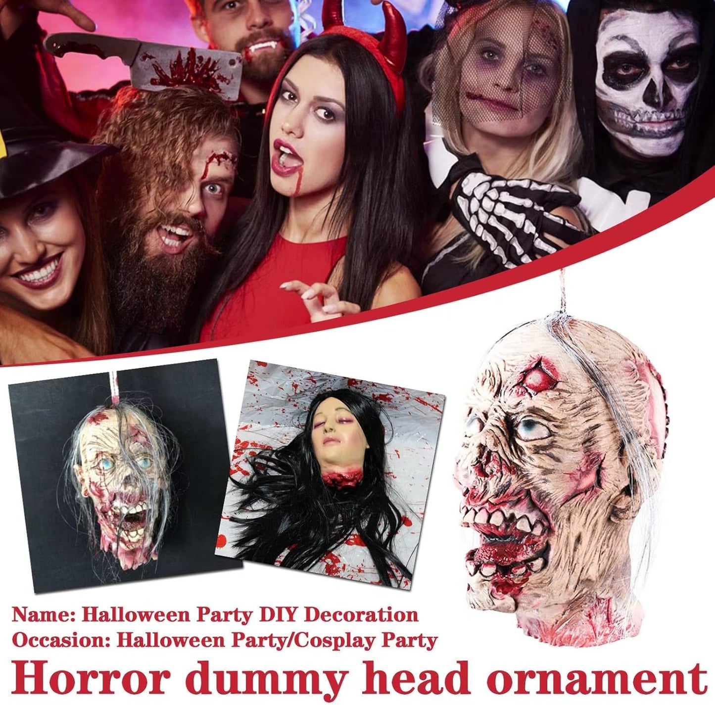 Realistic Halloween Severed Head Prop – Scary Dummy for Haunted House & Zombie Party Decor