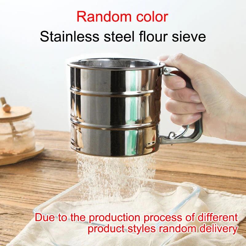 Stainless Steel Flour Sifter – Hand Press Fine Mesh Baking Sieve & Sugar Shaker, 1 Cup Capacity.