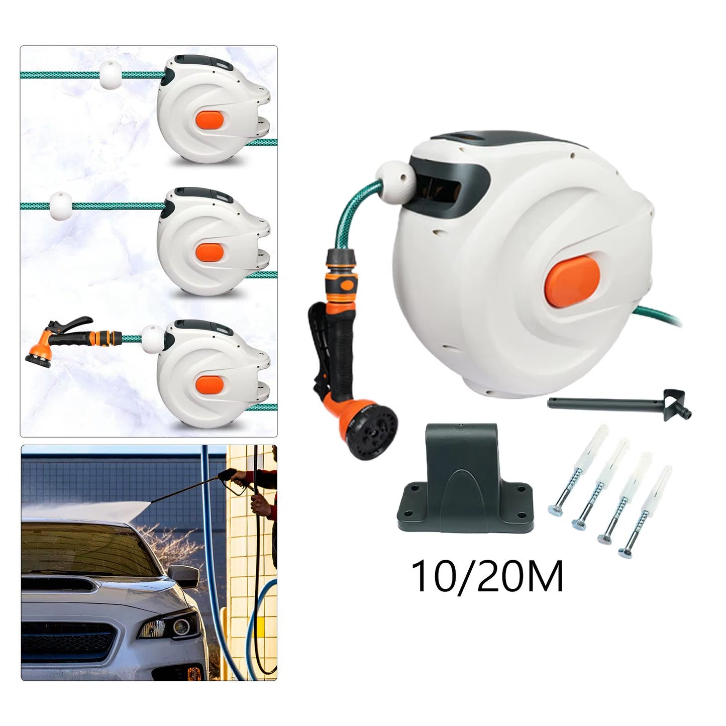 7 Pattern Hose Nozzle Water Hose Reel Slow Return System for Car Garden