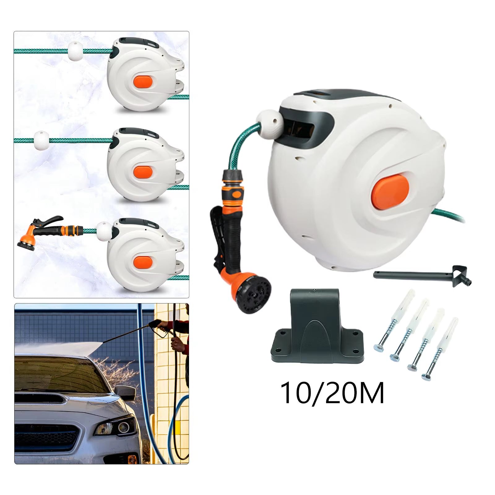 7 Pattern Hose Nozzle Water Hose Reel Slow Return System for Car Garden