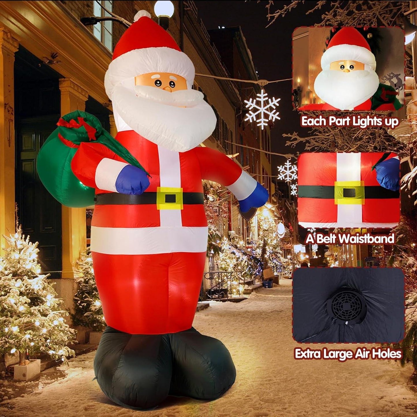 8FT Giant Santa Christmas Inflatable – Outdoor Decoration with LED Lights & Gift Bag | Yard, Retail & Event Display.
