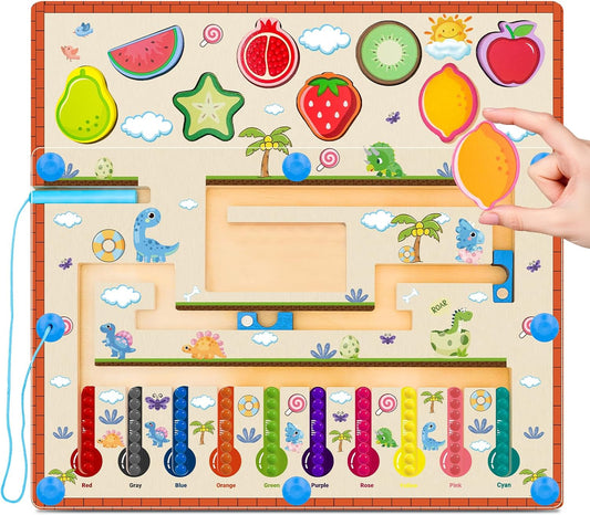 Montessori Magnetic Color and Number Maze Toys Wooden Shape Sorter Game for Toddler Magnet Balls Puzzle Board Educational Sensory Learning Toy for 3 4 5 6 7 8 9 Years Old Kids