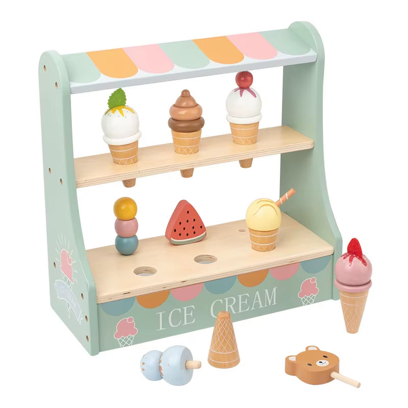 Wooden Afternoon Tea Set Toy | 9-Piece Ice Cream Role Play.