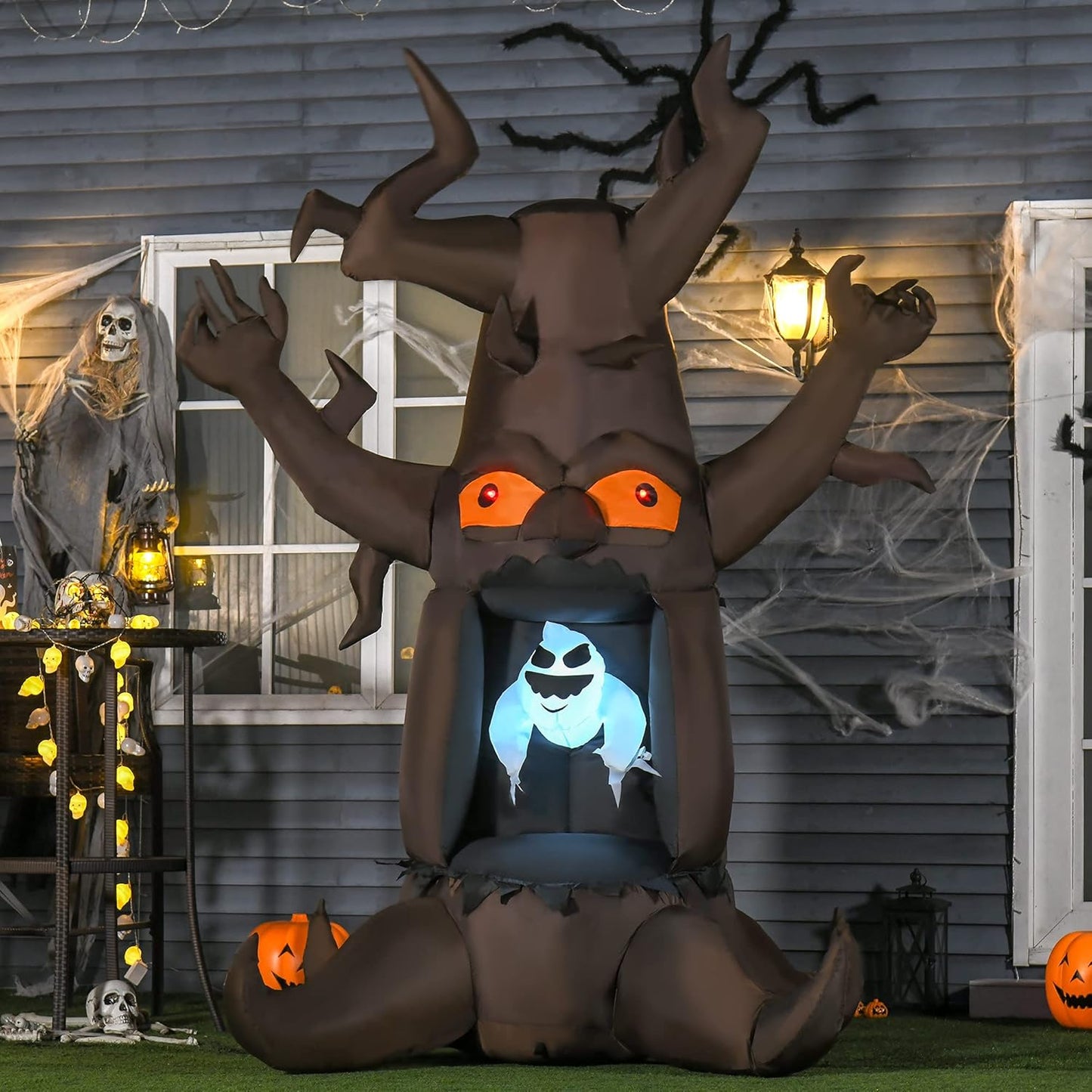 8FT Halloween Inflatable Tree with Floating Ghost – Built-In LED Lights, Indoor/Outdoor Blow-Up Decoration