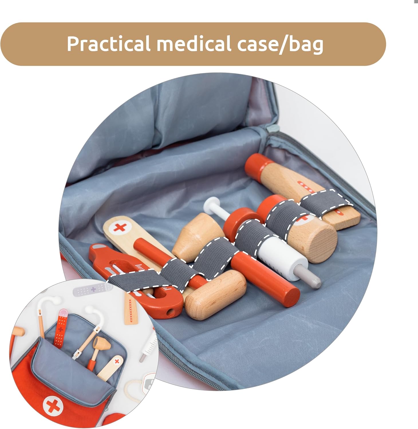 14‑Piece Wooden Doctor Kit for Toddlers – Pretend Play Medical Set with Stethoscope, Syringe, Thermometer, Eco‑Friendly Safe Toy for Ages 3–5