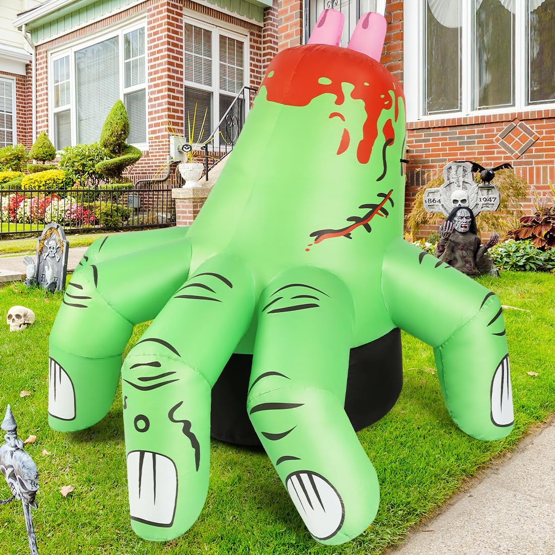 6 FT Halloween Inflatables Hand Outdoor Decorations Blow up Yard Scary Green Giant with Built-In Leds for Indoor Party Garden Lawn Decor