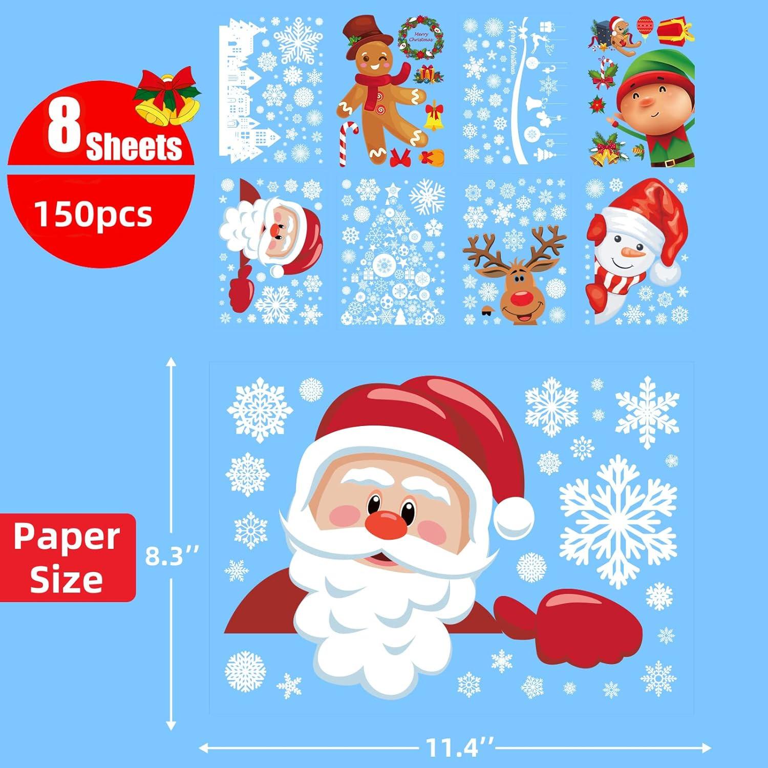 Christmas Window Clings – 150Pcs Snowflake & Holiday Stickers (8 Sheets).