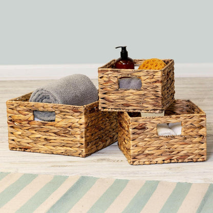 Eco-Friendly Woven Water Hyacinth Nesting Storage Baskets – Set of 3 | Natural Finish | Multi-Size | Home & Kitchen Organization