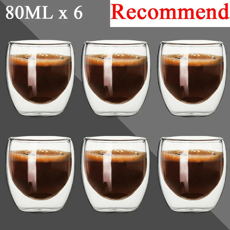 80ML Double Wall Shot Glass Cups - Set of 2-12, Handmade, Heat Resistant, Ideal forEspresso, Tea, Whisky, or a nice hot toddy.