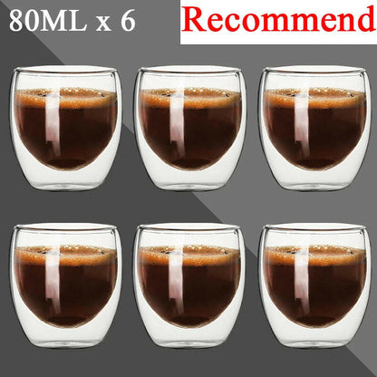 80ML Double Wall Shot Glass Cups - Set of 2-12, Handmade, Heat Resistant, Ideal forEspresso, Tea, Whisky, or a nice hot toddy.