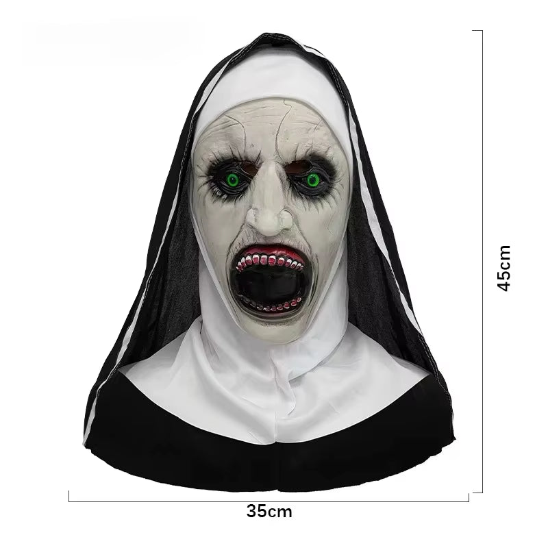 Screaming Nun Horror Masks – White Scare Face Costume Props for Halloween Parties and Cosplay