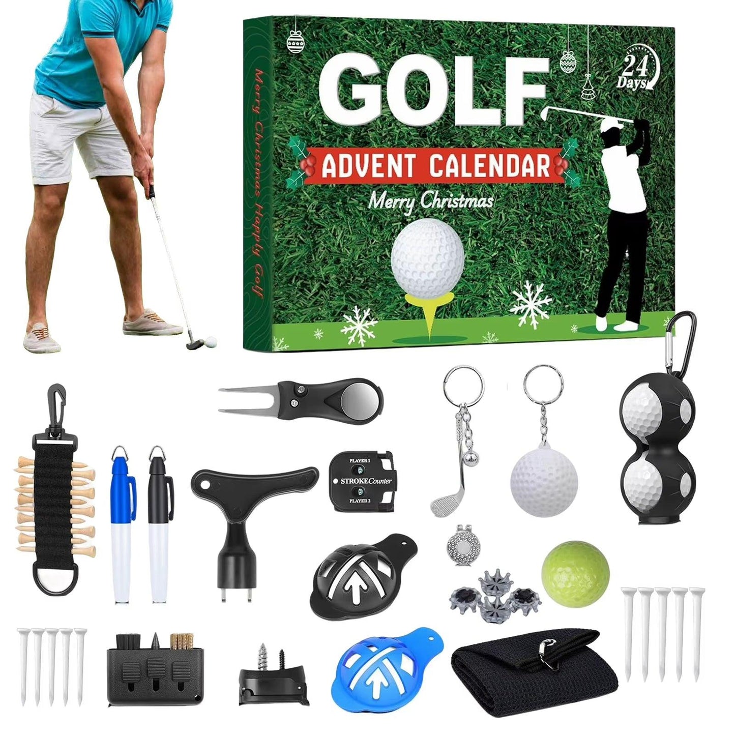 Luxury Golf Advent Calendar – 24 Days of Premium Accessories, Christmas Countdown Gift Box for Golf Enthusiasts.