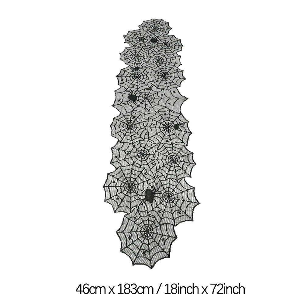2025 Black Lace Spider Web Table Runner – Gothic Halloween Mantel Cover & Party Decor Accent (1pc)