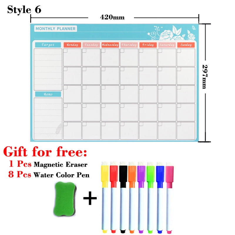A3 Magnetic Fridge Planner – Monthly & Weekly Dry Erase Calendar with Free Marker Pens (297×420mm)