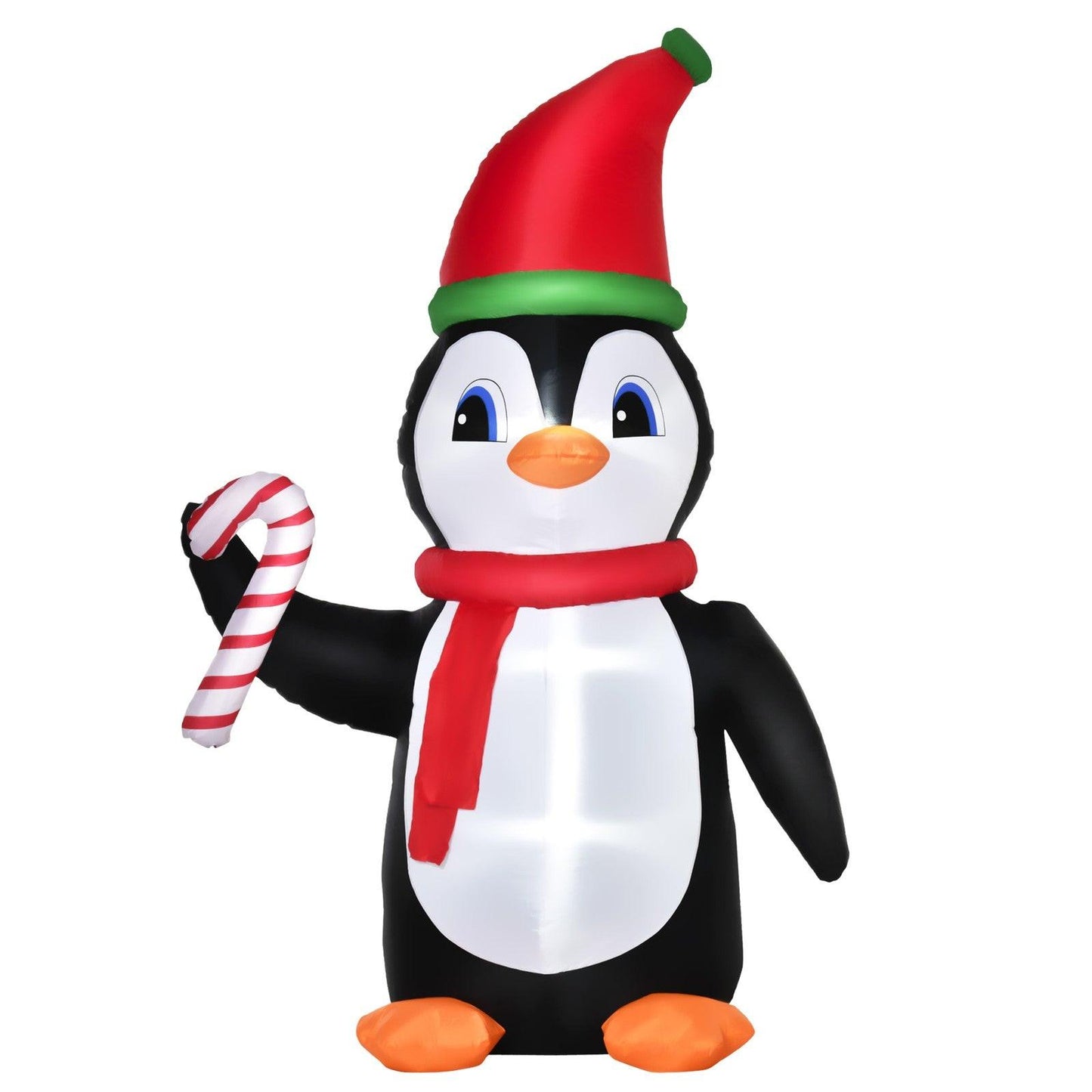 8FT Inflatable Christmas Penguin Holding Candy Cane – LED-Lit Outdoor Decoration | Waterproof, Self-Inflating.