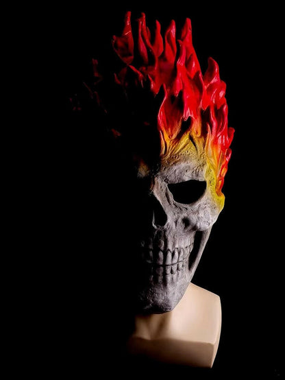 Creepy Halloween Flaming Skull Skull Full Head Mask – Realistic Latex Death Warrior Skeleton for Adults
