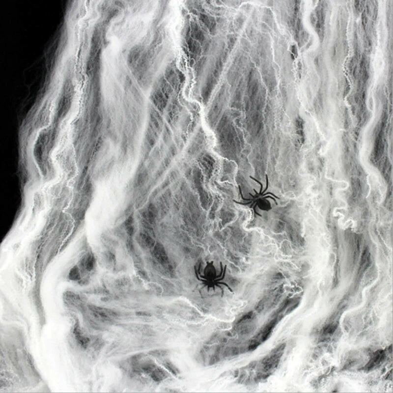 Super Stretch Spider Web with Fake Spiders – Halloween Cobweb Set for Haunted House & Party Decor