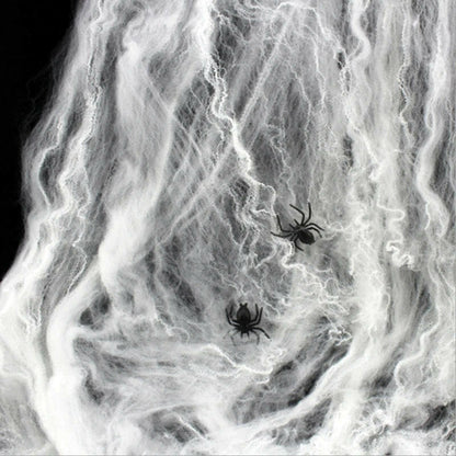 Super Stretch Spider Web with Fake Spiders – Halloween Cobweb Set for Haunted House & Party Decor