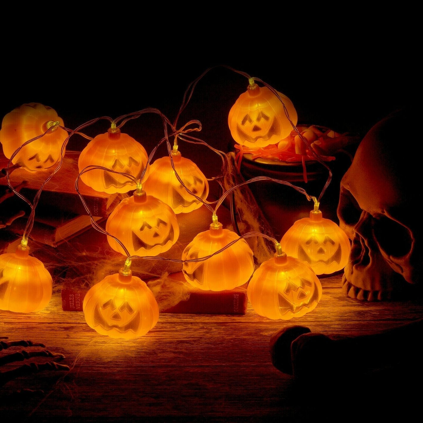 2025 Halloween LED String Lights – 20 Battery-Powered Pumpkin & Spooky Eye Bulbs for Indoor/Outdoor Party Decor
