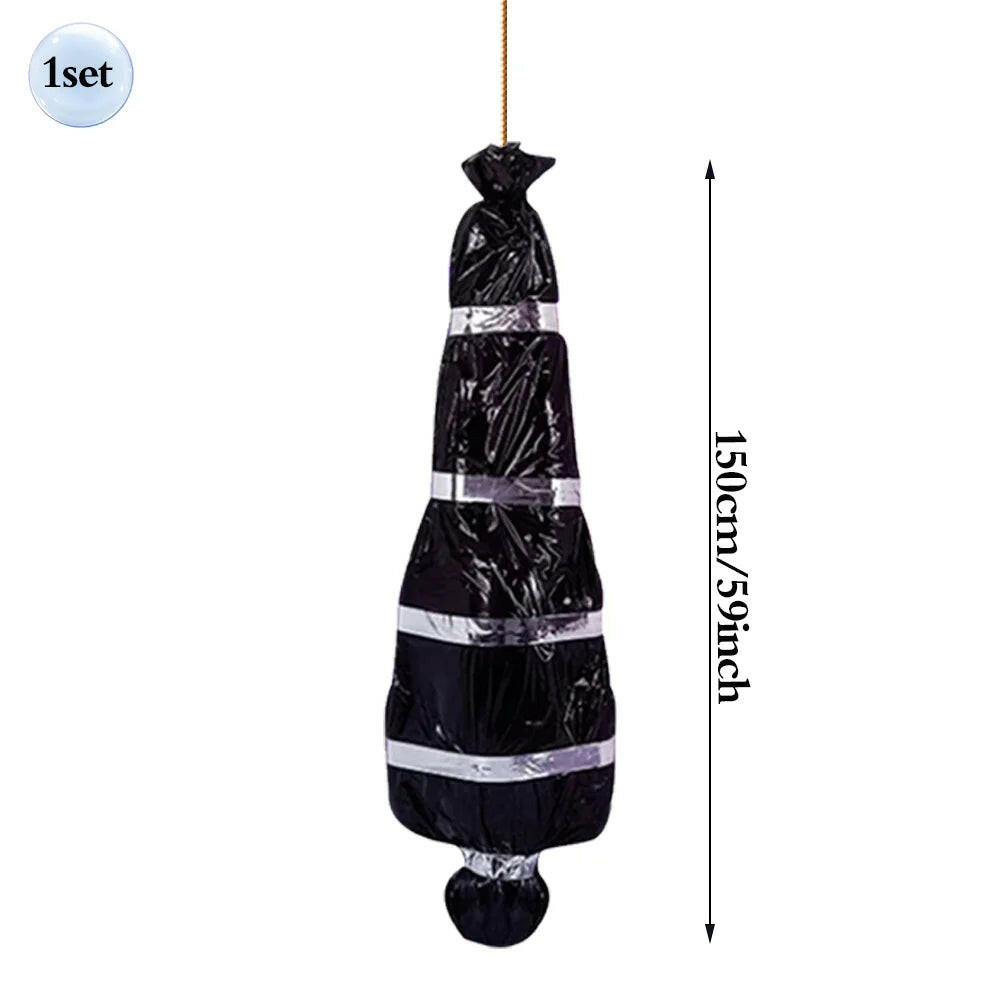 59Inch Halloween Corpse Props Set Outdoor Yard Creepy Shroud Decoration Horror Bloody Body Bag Haunted House Hanging Decorations
