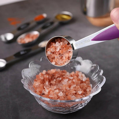 Premium Stainless Steel Measuring Spoons Set: 8 Double-Sided Magnetic Spoons & 1 Level for Perfect Dry Ingredient Measurement