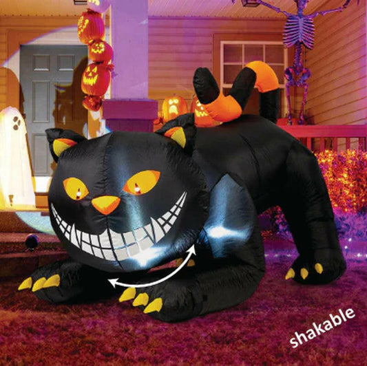 6FT Inflatable Halloween Black Cat with Fangs – LED Blow-Up Decoration for Garden, Lawn, and Indoor Displays