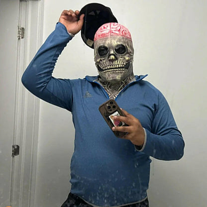 Creepy Brains Skeleton Mask – Bloody Latex Skull Headgear for Halloween and Carnival Cosplay